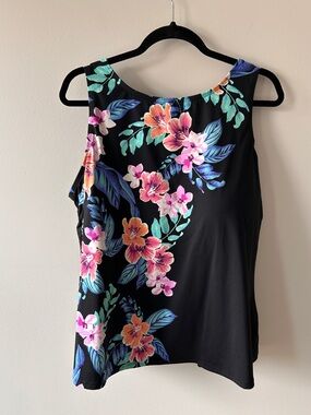 Lands' End Black Tankini with Pink, Orange & Teal Floral Print plus Size 20W DDD